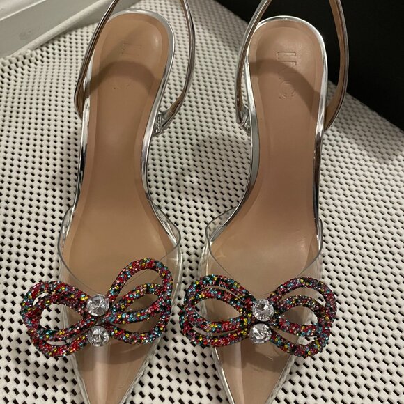 Cinderella Vibes! ✨I.N.C. Clear Heels w/ Sparkly Multi Colored Bows - Picture 1 of 6